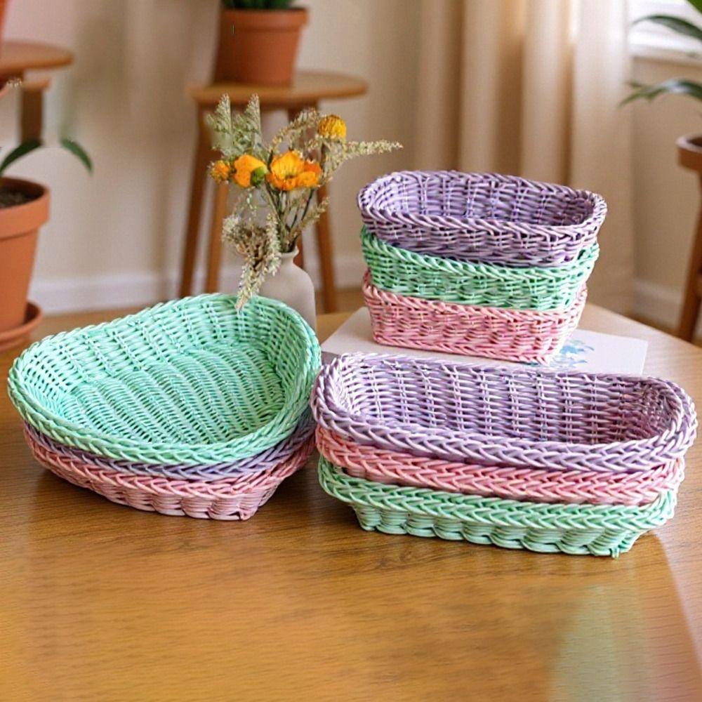 Plastic Wicker Basket Hand Woven Storage Basket New Picnic Serving Basket Fruit Display