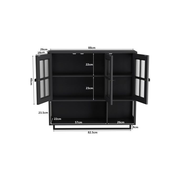 Armoire murale de salle de bain, armoire en bois à trois portes avec porte-serviettes et armoire à pharmacie vitrée, noire