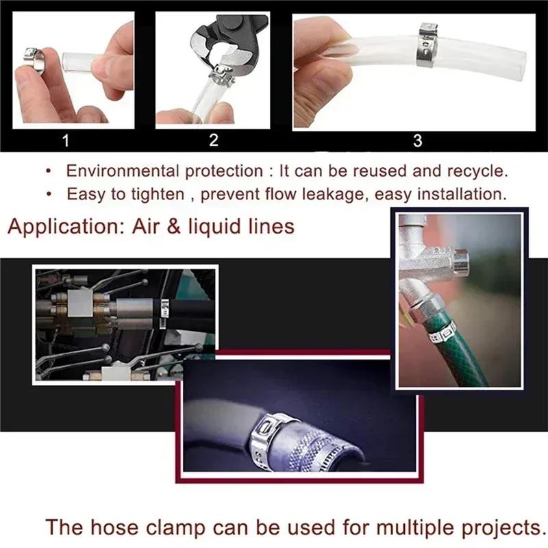 140pcs Single Ear Stepless Hose Clamps +1PC Hose Clip Clamp Pliers 5.8-21.0mm 304 Stainless Steel Hose Clamps Cinch Clamp Rings