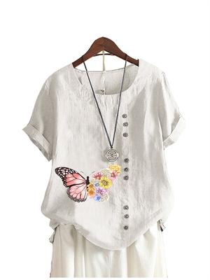 Женская модная блузка с круглым вырезом, футболка с цветочным принтом, летние повседневные топы с короткими рукавами, женские свободные блузки