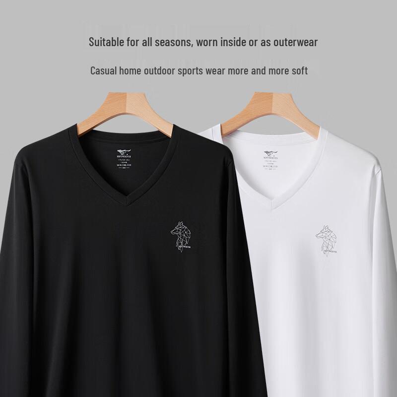 SEPTWOLVES Мужская футболка с длинными рукавами, V-образным вырезом и геометрическим принтом в виде головы волка, изготовленная из 100% хлопка.