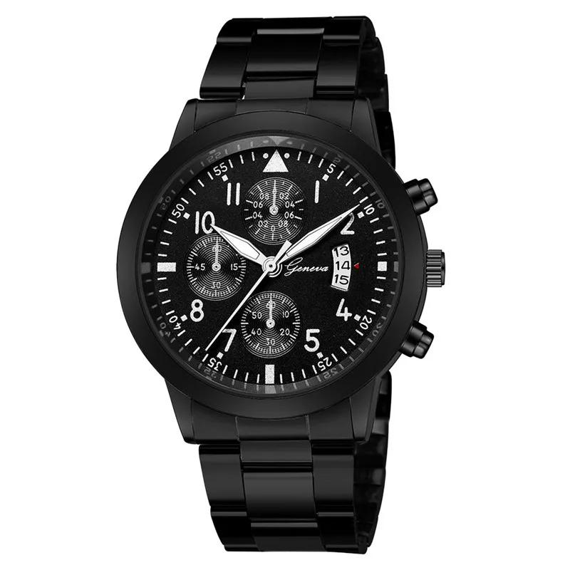 Geneva Watches Мужские Часы Люкс Мужские Часы Черная Нержавеющая Сталь Синий Циферблат Кварцевые Часы Мужские Спортивные Часы reloj hombre horloge heren