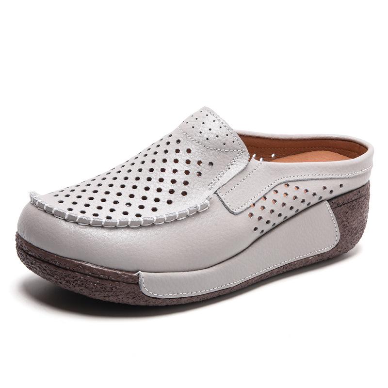 Кожаные шлепанцы женские новые летние повседневные дышащие полые тапочки