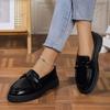 Metal Decoration Round Toe Loafers Crystal Low Heel 2024 Ladies Shoes Square Heel Solid Classics Office Women's High Heels