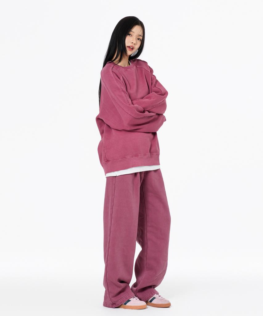 MOZMOZ Cutoff Raglan Terry Brushed Pigment Oversized Sweatshirt Pink
