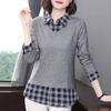Женская одежда, футболка с вырезом поло и длинными рукавами, весна-осень, искусственные двойки, офисные женские элегантные пуловеры в клетку на пуговицах