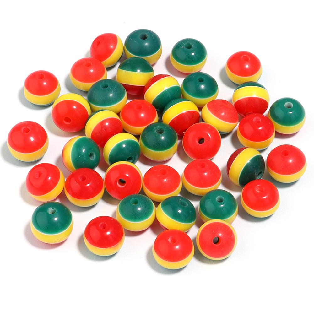 50Pcs/Lot Acrylic Beads 8 10mm Tri Color Stripe Large Hole Round Beads For Charm Bracelet Phone Chain Diy Jewelry Making
