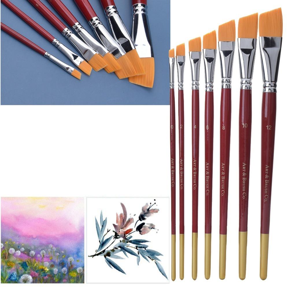 7PCS Angled Bristle Tips Short Handle Art Brush Set Acrylic Painting Brushes Acrylic Painting