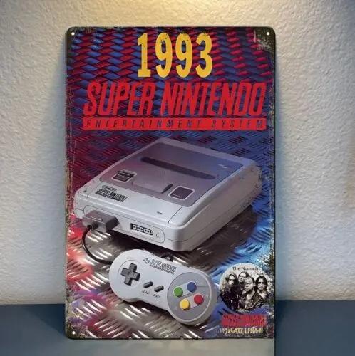 1pSuper Nintendo 1993 Реклама Ретро Видеоигра Металлическая Плакат - 20x30см () Подписать