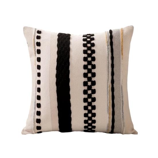 Boho Chenille Tufted Throw Pillow Cover Farmhouse Striped Decorative Cushion Case Square Pillowcase for Living Room Sofa Bed Couch Decor