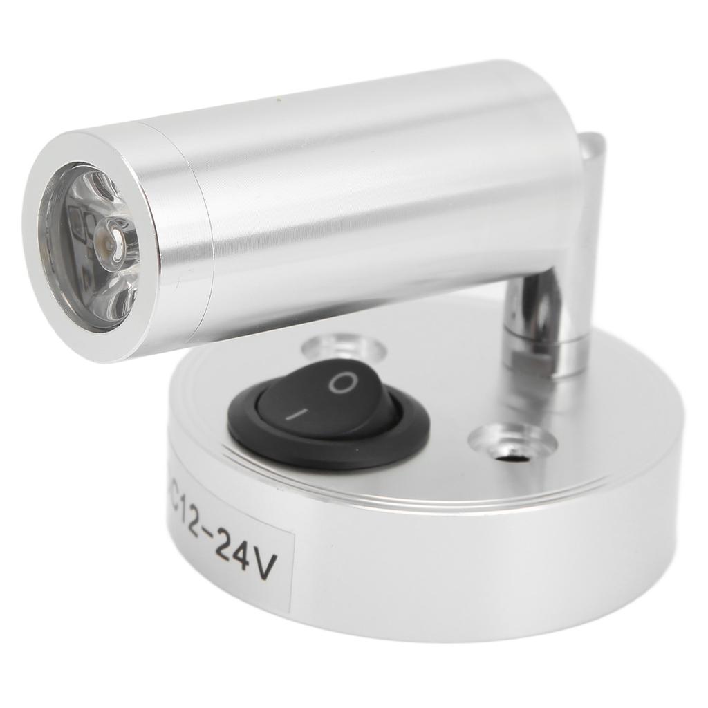 12‑24V 3W LED Reading Light Bedroom Bedside Lamp Chrome Aluminum Alloy for Boat RV SUV Trailer Silver Neutral White
