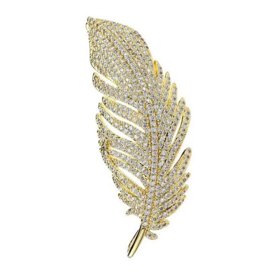 Rhinestone Feather Brooch for Women Men Faux Crystal Feather Lapel Safety Pin Collar Jewelry Accessory for Parties Weddings