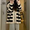 Contrast Striped Sweater Women Spring New Loose Knitted Cardigan