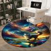 1pc Cosmic Cat Galaxy Round Carpet - Office Chair Mat, Anime Design, Non-Slip Rug for Home Decor, Seasonal Gift, Suitable for Office and Living Room.H