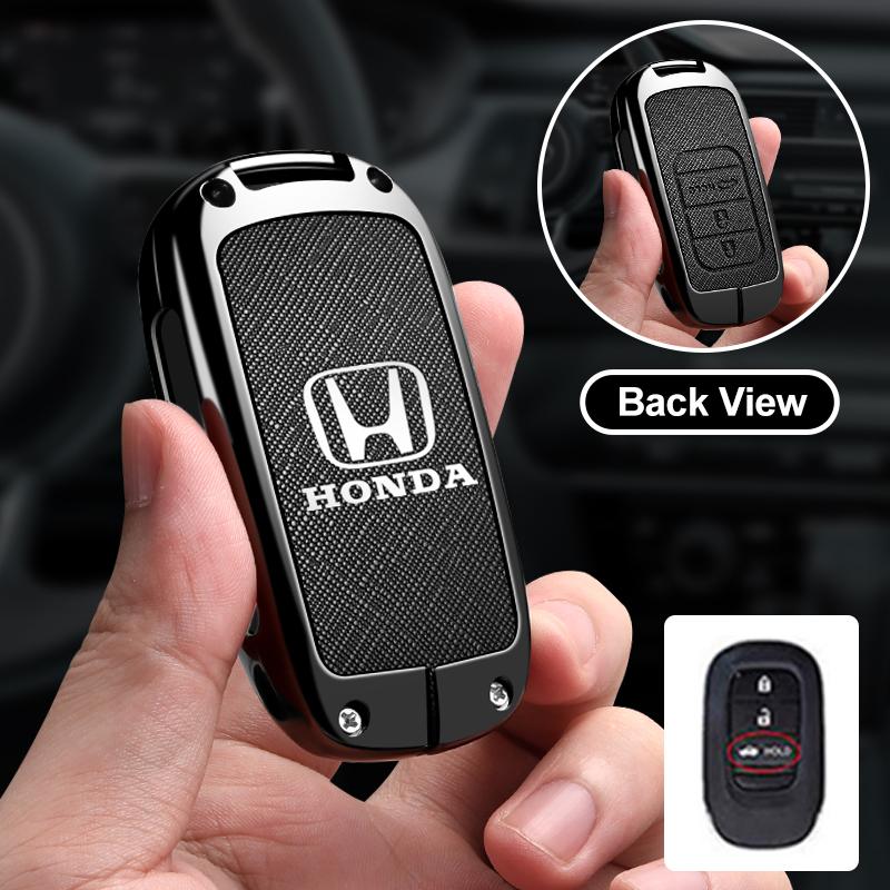 JRBX4 Leather Car Remote Key Case Cover Protector Key 2/3/4 Buttons Shell Fob Keychain For Honda Civic Accord HR-V CR-V CRV 2022 2023
