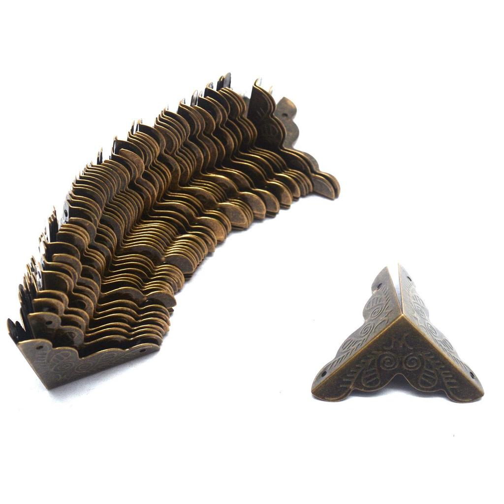 12Pcs Metal Box Corner Protector Triangle Antique Bronze Decorative Box Edge Safety Guard with Screws for Furniture Jewelry Box