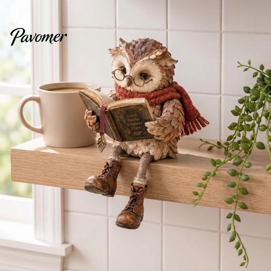 Фигурка совы для книжной полки, Фигурка для чтения, Креативная статуэтка в очках, с шарфом, в ботинках и с открытой книгой, Скульптура на тему леса, Настольный декор, Книга