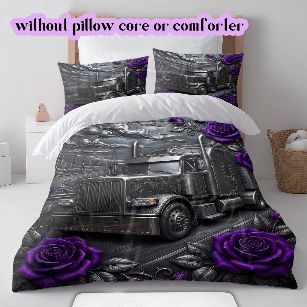 Purple Rose Gothic Pattern Bedding Quilt Set Quilt Cover Pillowcase Home Decoration Birthday Gift (1 * duvet cover + 2 * pillowcase, without core)