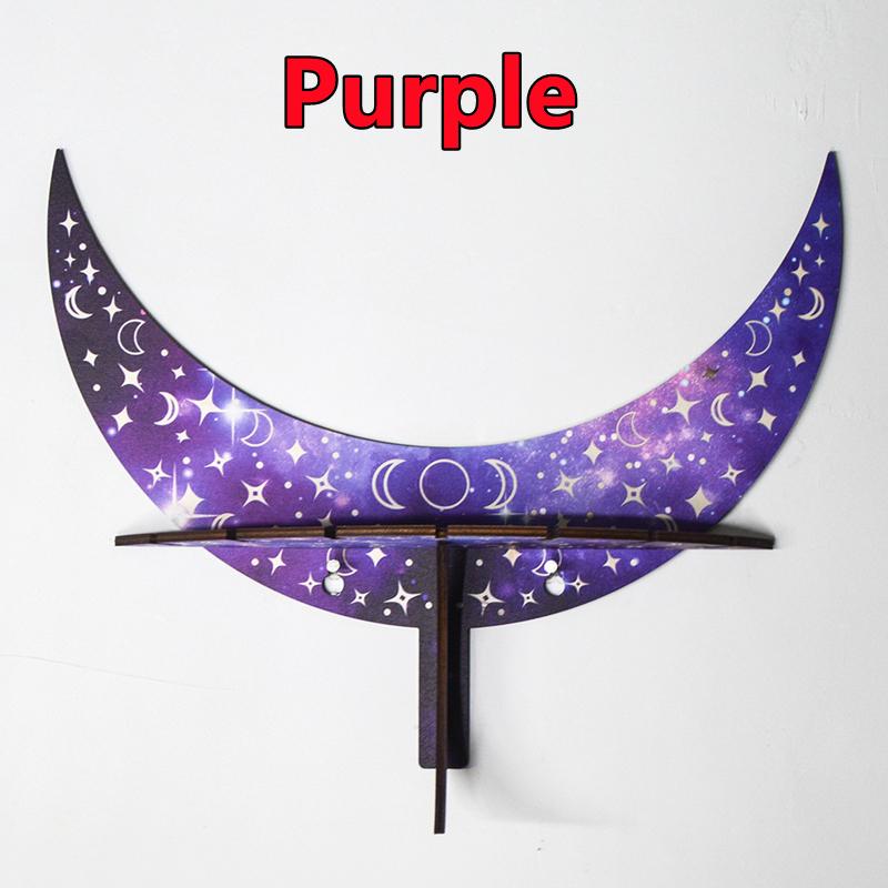 3 Colors Wall Mounted Moon Candle Holder Display Crystal Hanging Placement Shelf Wooden Decoration Candlestick Bohemian Decor