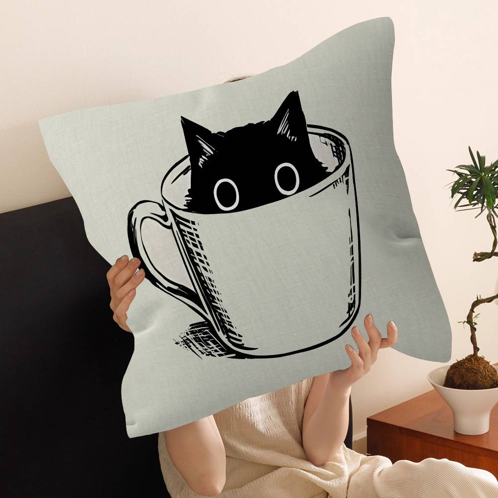 Black Cat Pillow Covers Cartoon Sofa Decorative Home Doublesided Printing Short Plush Cute Cushion Cover