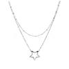 [Q0939] - Designer Steel Necklace 'Une Etoile Est Née' Silver (2 Rows) - Star 18 Mm