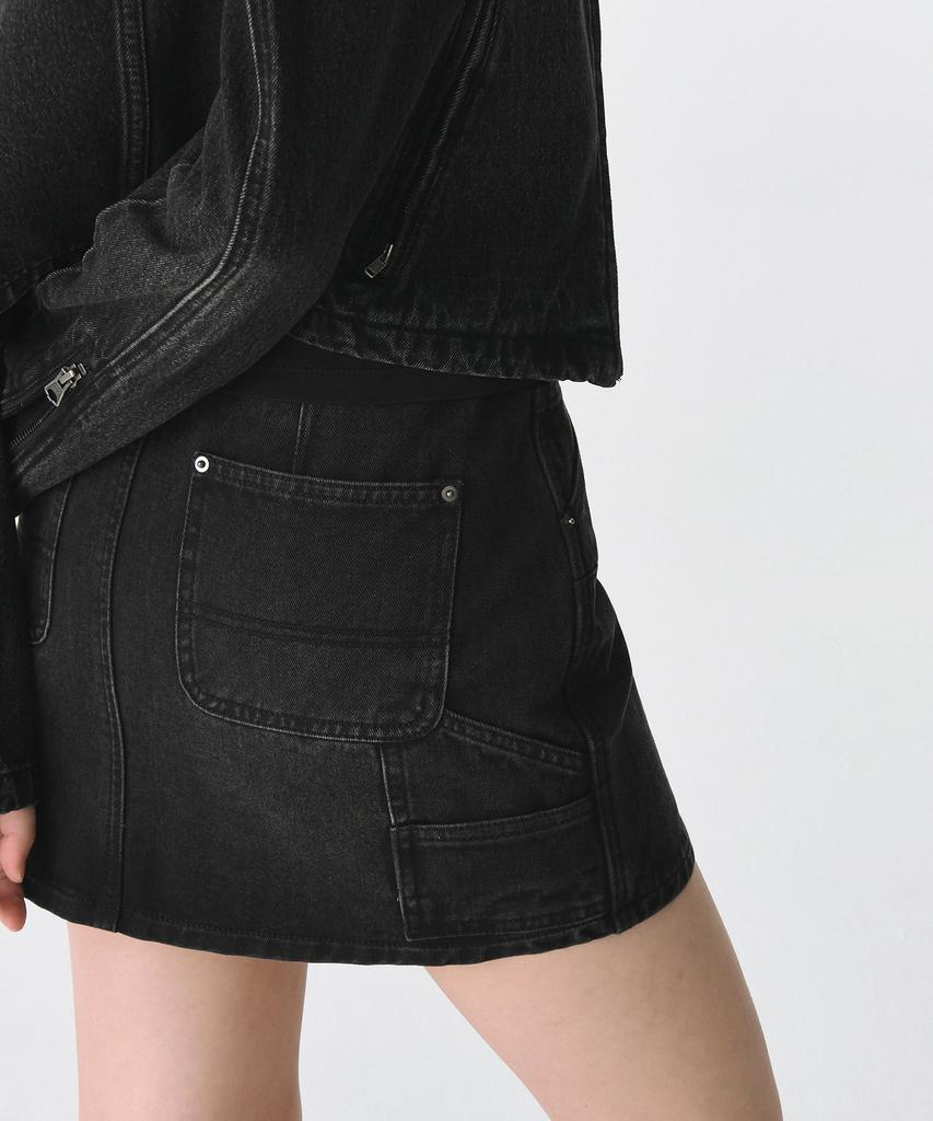 Musinsa Standard Woman Women'S Denim Double Knee Carpenter Mini Skirt [Washed Black]