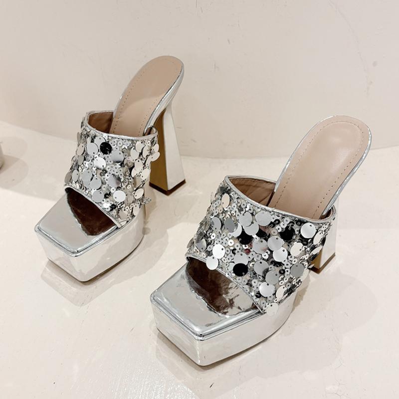 Liyke Fashion Design Fish Fillet Туфли с квадратным носком на толстой платформе Тапочки для женщин Вечеринка Стриптизерша Pole Dance Высокие каблуки Сандалии