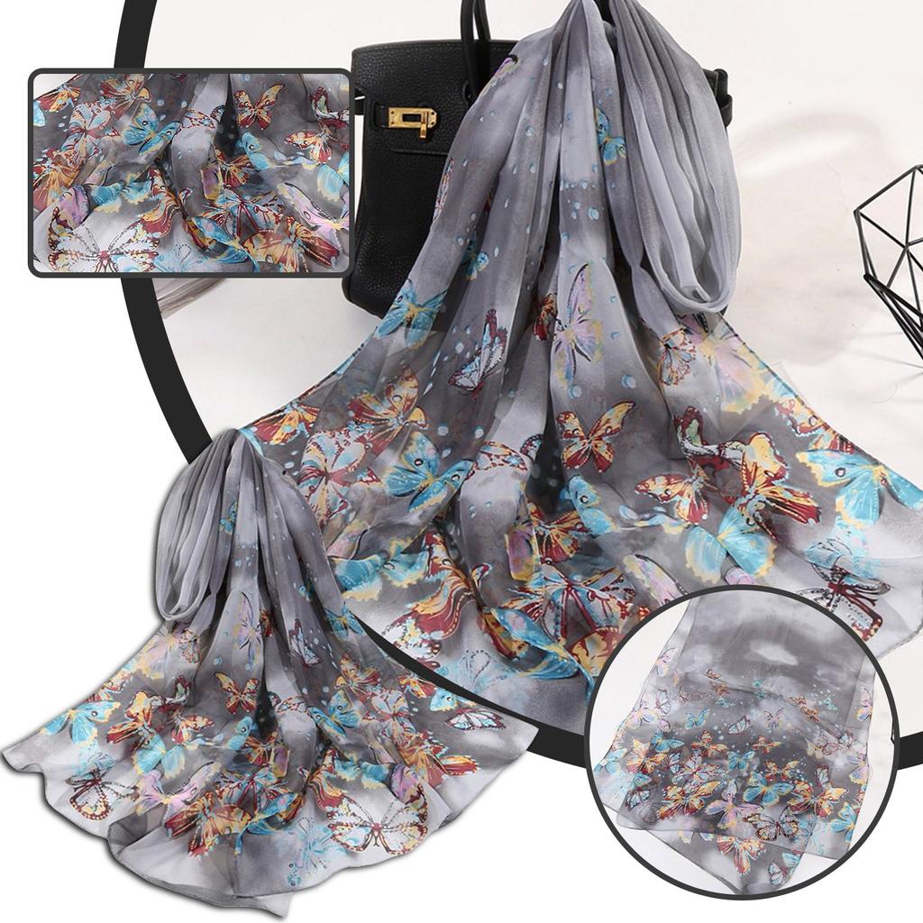 Korean Version Of Chiffon Silk Scarf Butterfly Scarf Gauze- Seaside Sunscreen Shawl