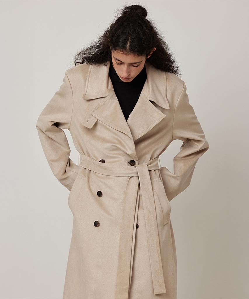 Q'Srb Suede Double Long Coat