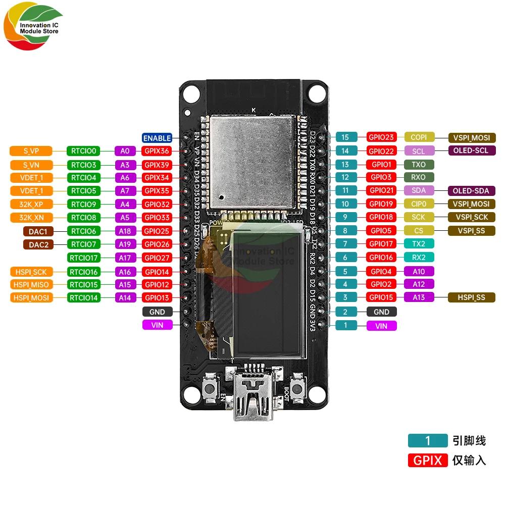 ESP32 ESP-32D WIFI Плата разработки Модуль CH340C С 0,96-дюймовым OLED-экраном Желто-синий Дисплей 30-контактный