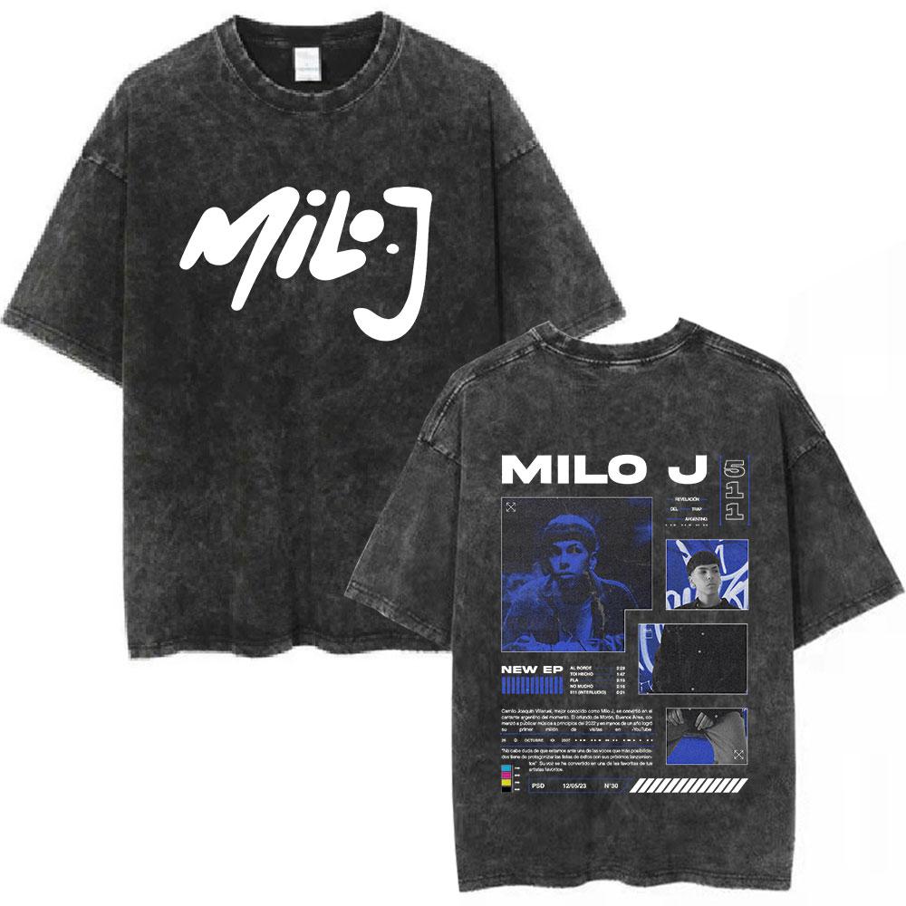 Футболка с туром рэпера Milo J 111 Альбом Мерч Футболки Мужская Женская Мода Хип-Хоп Винтаж Стирка Короткий рукав Футболки Подарок для фанатов