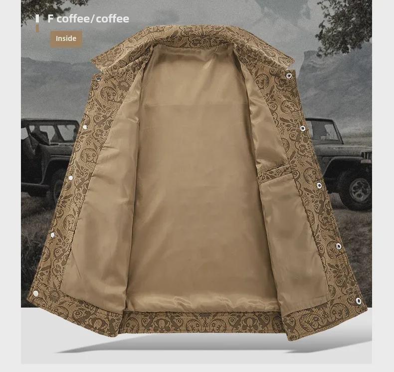 Men's Trendy Corduroy Jacket: Lapel, Full-Print, Spring/Autumn Casual Wear