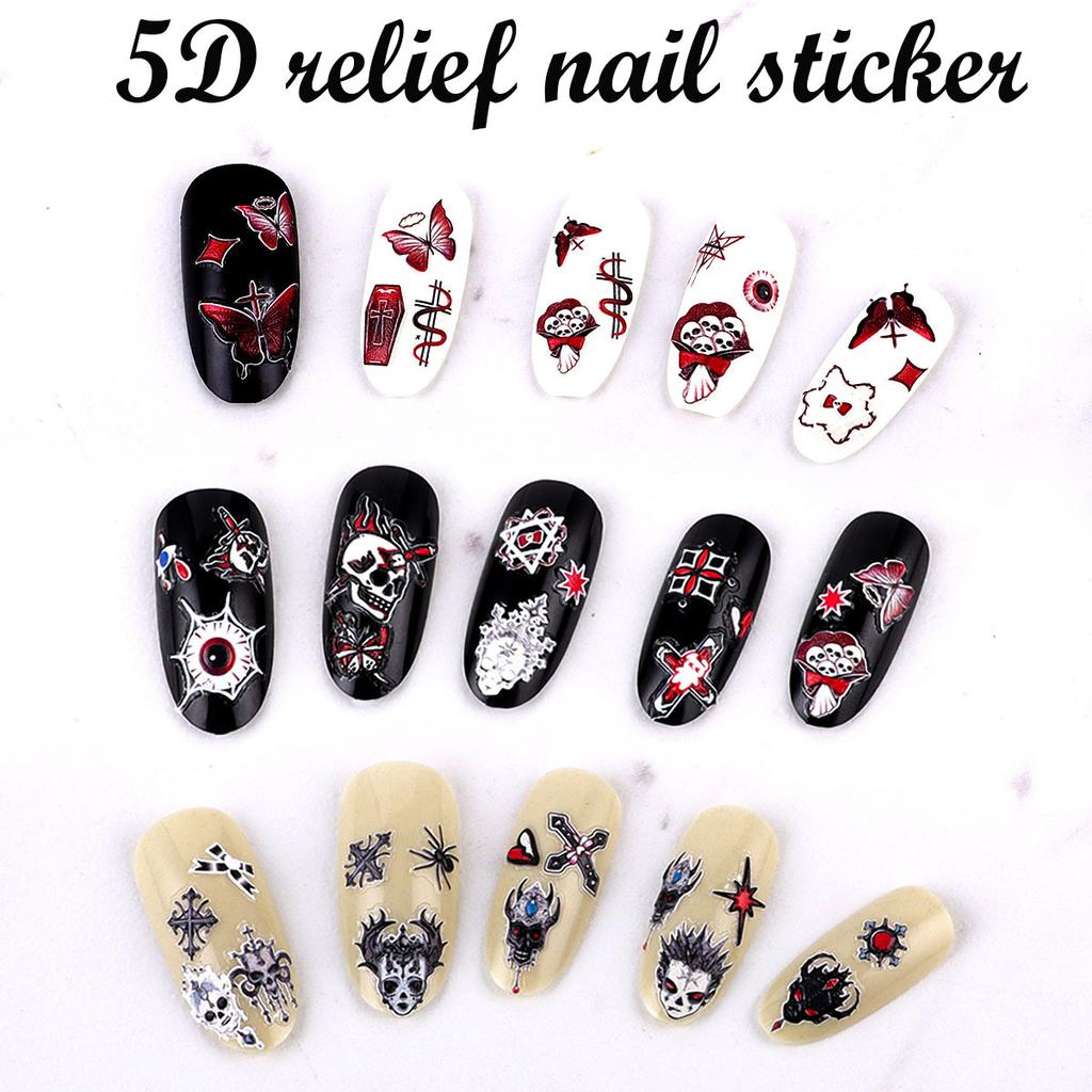 5D Embossed Nail Art Sticker Halloween Cartoon Spider Web Ghost Pumpkin Lantern Nail Adhesive Sticker