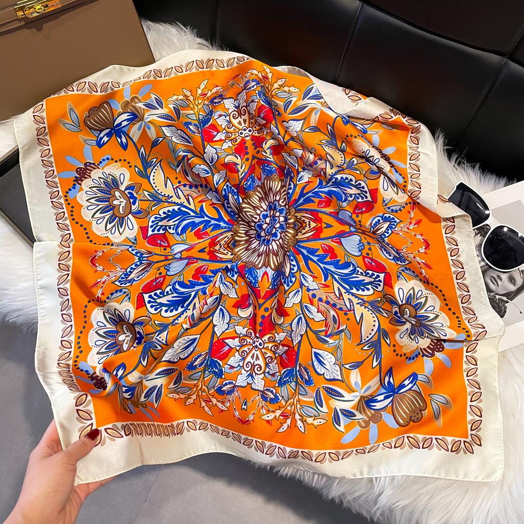 Новый роскошный принт 70*70 см шелковый квадратный шарф женский мягкий атласный ободок для волос шейный платок галстук женский ободок фуляр сумка лента подарок