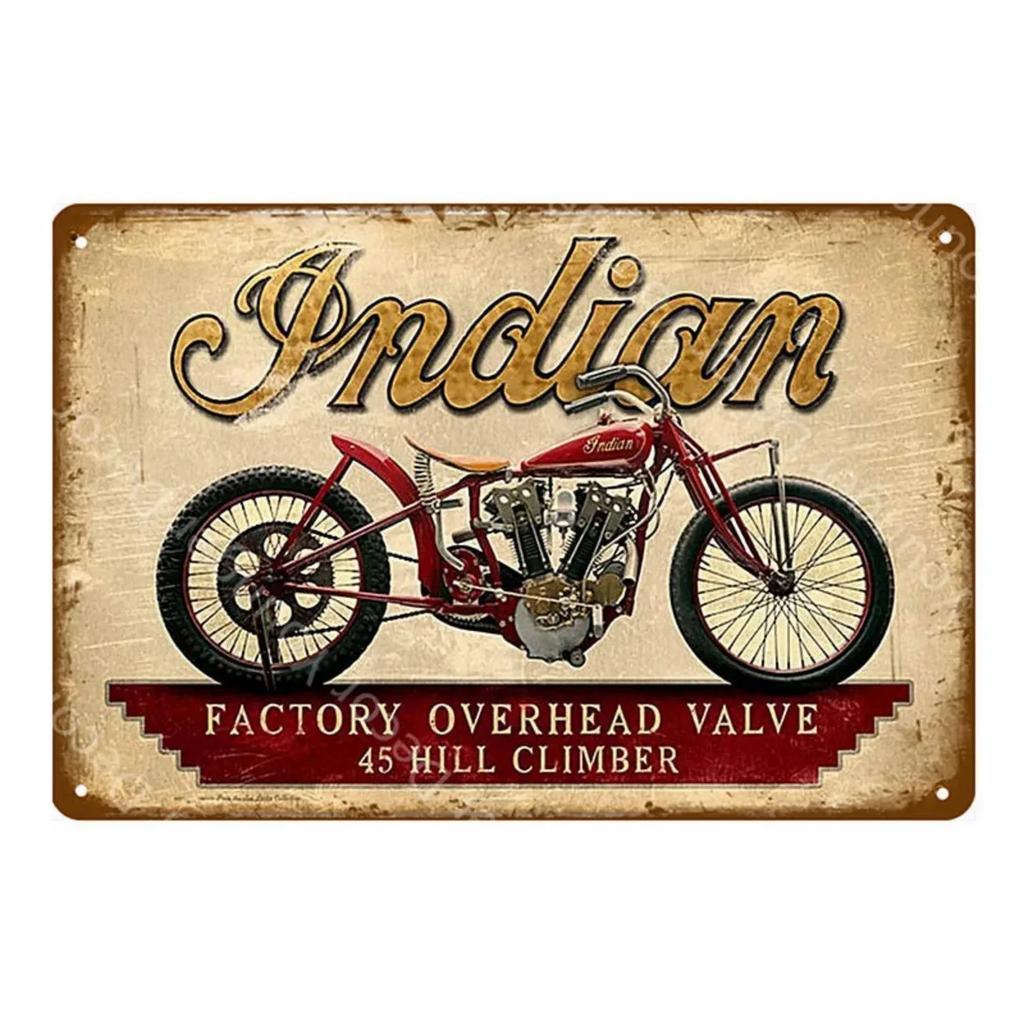 Металлическая жестяная табличка Indian Motorcycles Настенное украшение Жестяные таблички Винтаж Потертая Железная пластина Живопись Знак для бара Гаража Мужской пещеры