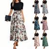 Women's Fashion Casual Belt Short Sleeve Round Neck Floral Stitching Elegant Temperament Dress