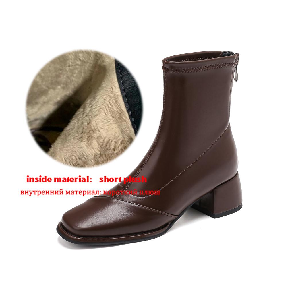 Krazing Pot Микрофибра Осенне-зимняя обувь Толстый средний каблук Размер 43 Ботинки челси Абрикосовые Ботильоны на молнии