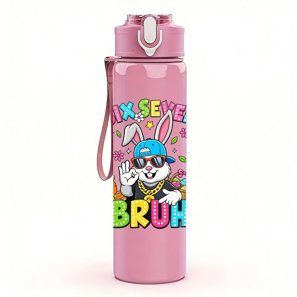 1PC Birthday Bro Cartoon Character Print 750ml Color Plastic Sports Water Bottle Leakproof Flip Straw Lid Suitable for Sports Office Home Use