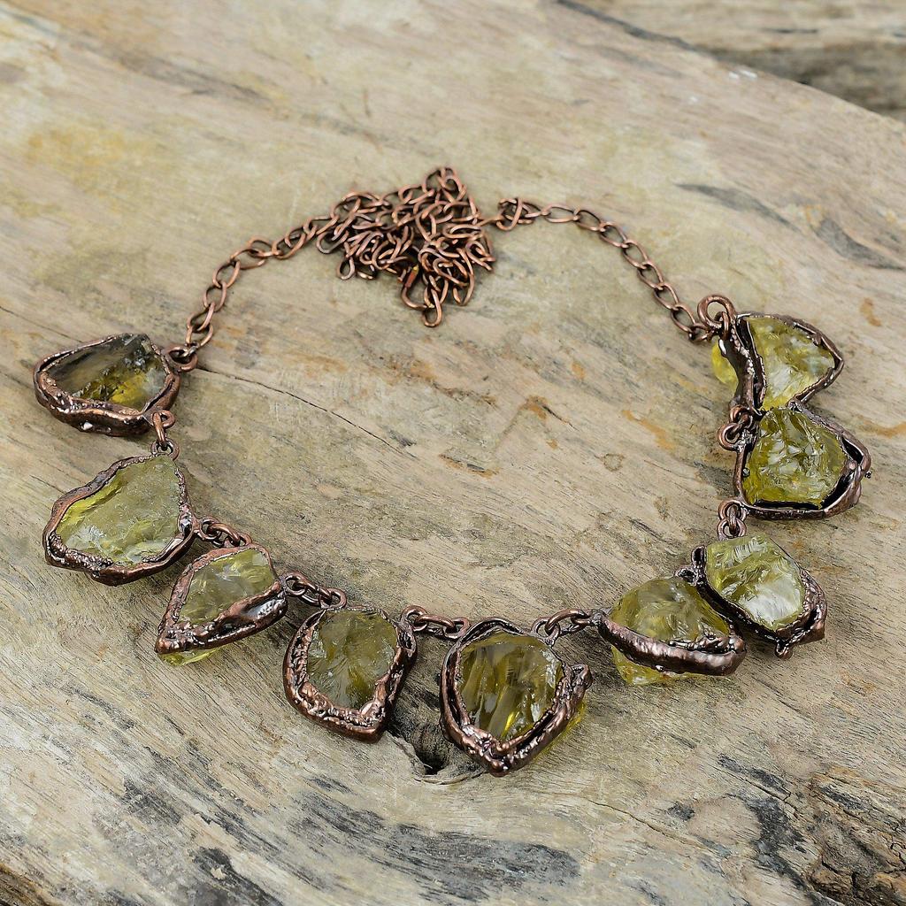 Citrine Rough Necklace Electroformed Copper Necklace Handmade Jewelry Adjustable Chain Necklace Gemstone Electroformed Jewelry Gift For Her