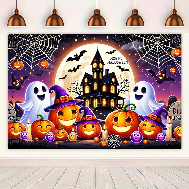 1pc2D flat banner background cloth with Halloween ghost and pumpkin, horror decoration, no power required-wzy