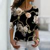 Women Autumn Tops Chain Flower Print Causal Long Sleeve T-shirt Top Blouse
