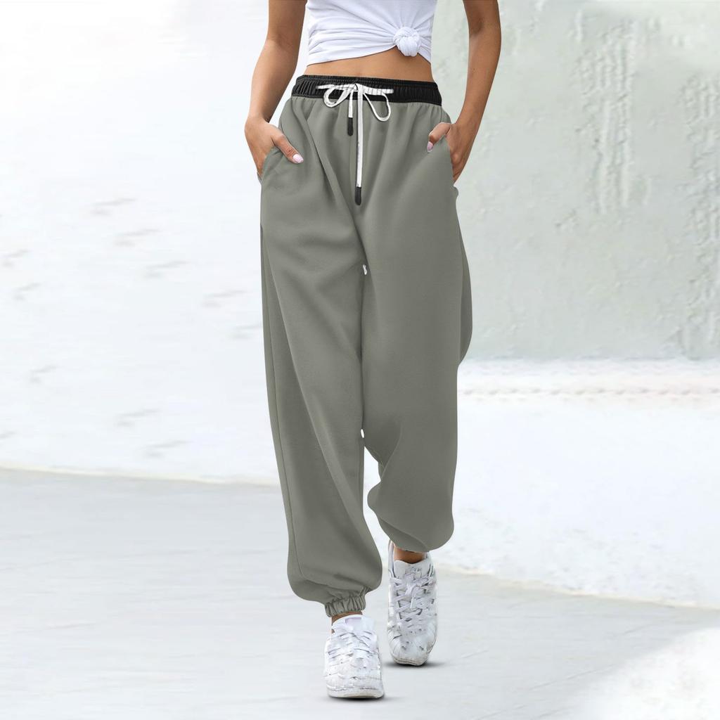 Женские модные спортивные повседневные спортивные штаны с карманами на шнурке и в тон