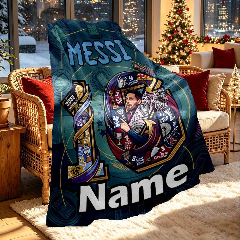 Custom Name Personalized Leo Messi Print Blanket, Home Decor, Bedroom, Sofa, Camping, Couch, Gifts for Birthday Christmas