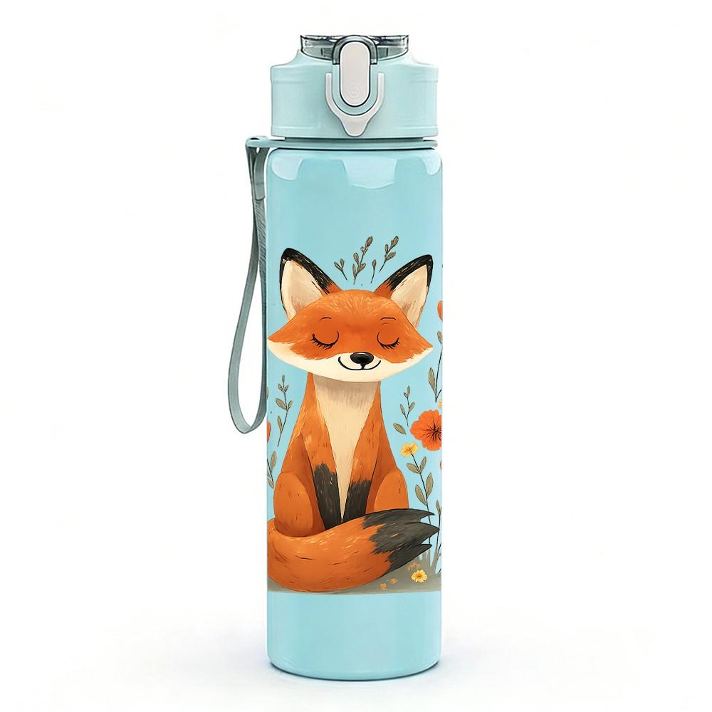 1PC Floral Fox Portrait Art 750ml Color Plastic Sports Water Bottle Leakproof Flip Straw Lid Suitable for Sports Office Home Use