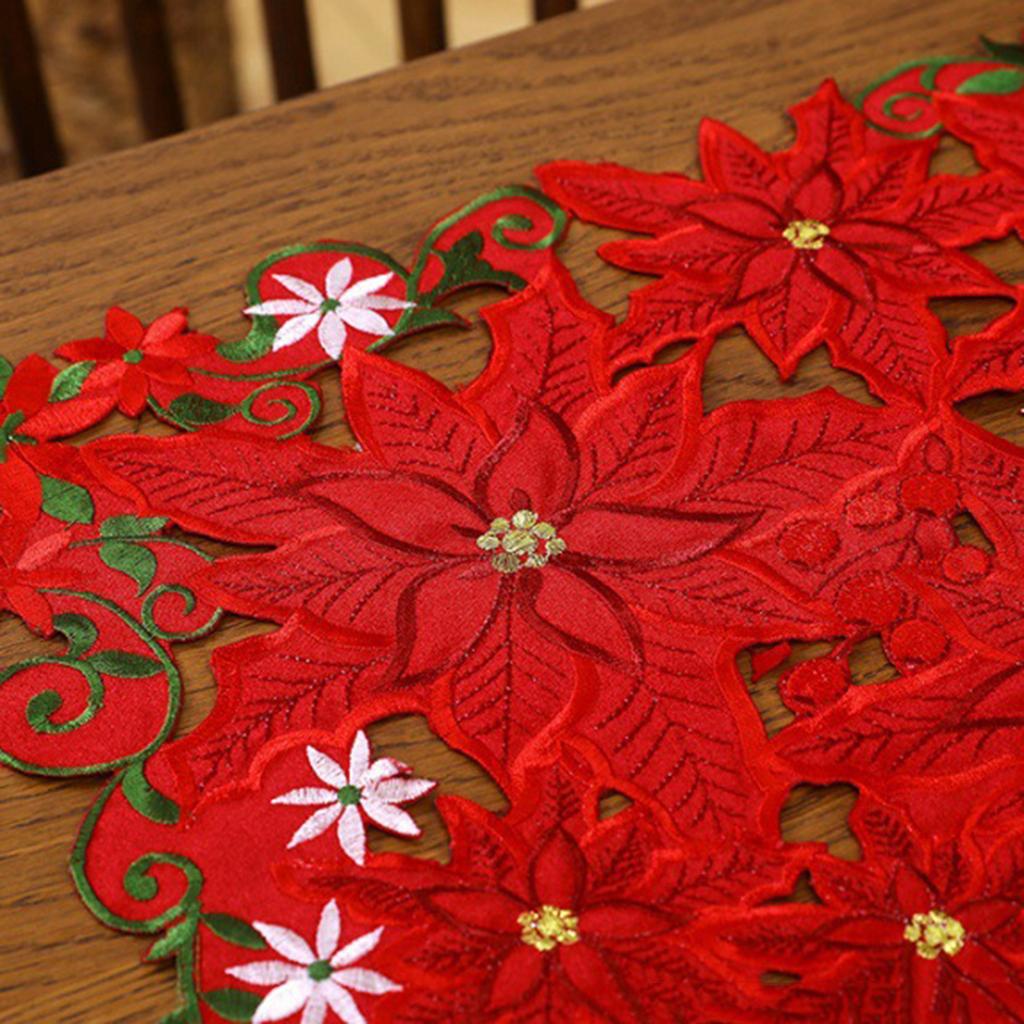 4 Pcs Christmas Embroidered Flower Rectangular Table Mats 11.02x16.93inch Table Doily Holiday Placemats Set for Home and Kitchen