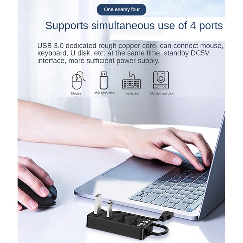 Новый USB 3.0 Хаб Сплиттер 4 Порта Переключатель Вкл/Выкл С Адаптером Питания USB Хаб Для ПК ноутбука