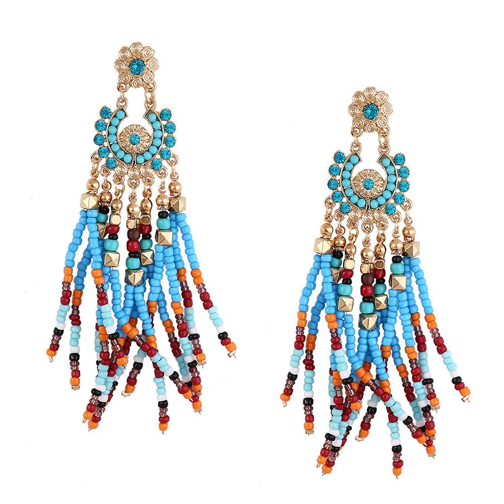 Women's Bohemia Beaded Tassel Ear Pendent Long Fringe Eardrop Dangle Earrings Ladies Jewelry Christmas Gift