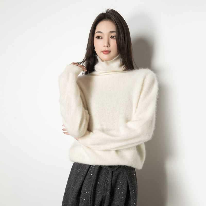 New Autumn/Winter High-Neck Sweater with Fur-Trimmed Brushed Alashan Cashmere