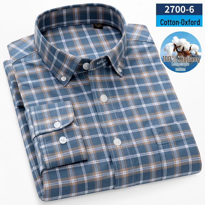 Мужская рубашка из хлопка Оксфорд в полоску с длинным рукавом — повседневная деловая одежда на весну