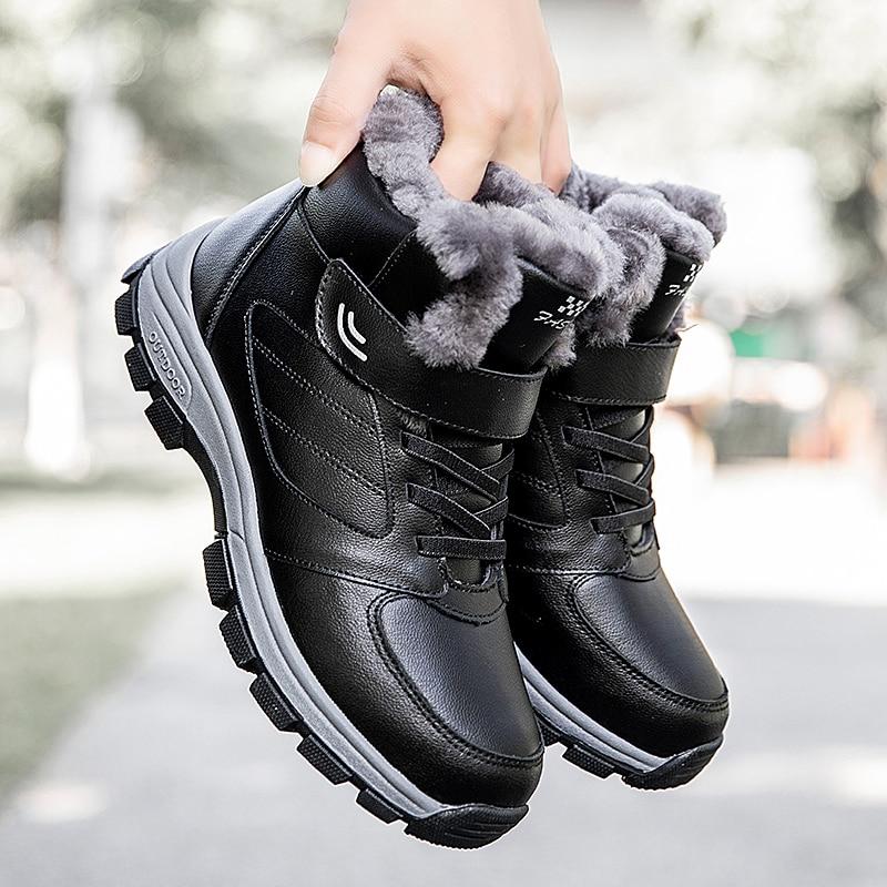 Winter Couple Casual Boots Stylish Leather High-top Sneaker For Men Outdoor Quality Warm Plush Lining Female Shoes